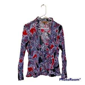 Notations XL Women's Pleated Ruffled Sheer Long Sleeve Hi Low Blouse Tie Front